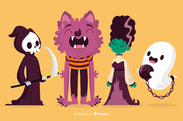 ghost cartoon dog Free vector hand drawn halloween character collection