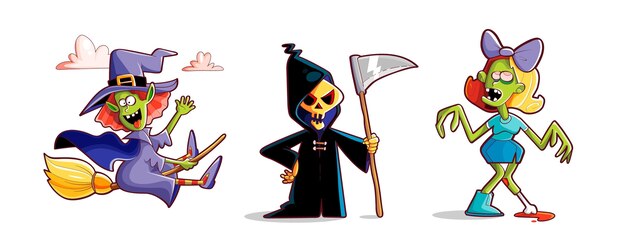 Hand drawn halloween character collection