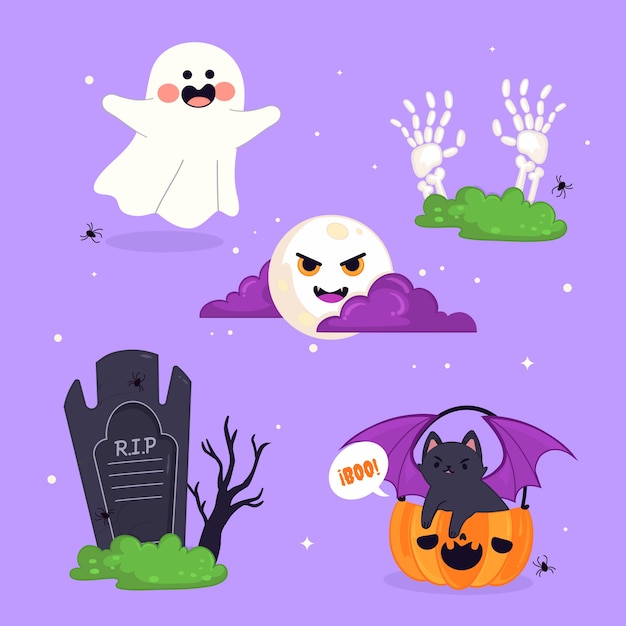 Vettore gratuito collezione di elementi di carattere di halloween disegnati a mano