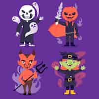 無料ベクター 手描きハロウィンキャラクターコレクション