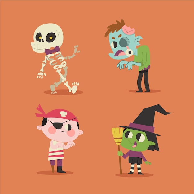 Free vector hand drawn halloween characters collection