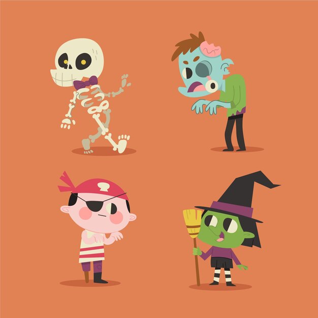 Hand drawn halloween characters collection