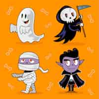 Free vector hand drawn halloween characters collection