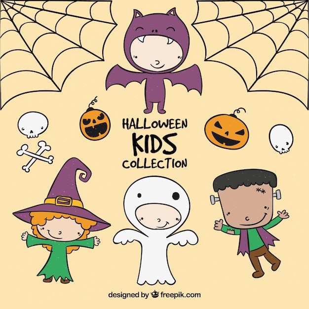 Free vector hand drawn halloween children set
