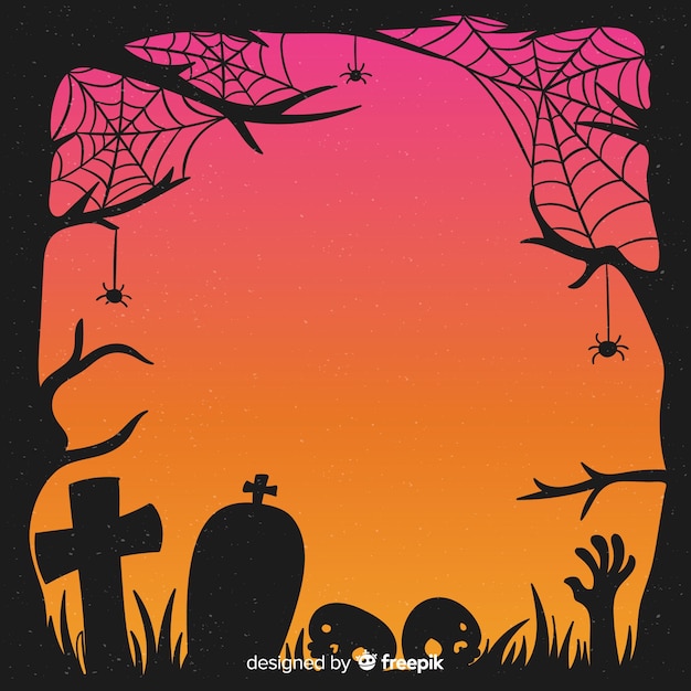 Нарисованная рукой рамка паутины и надгробий хеллоуина