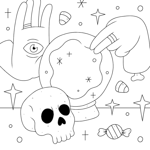 Hand drawn halloween coloring page illustration