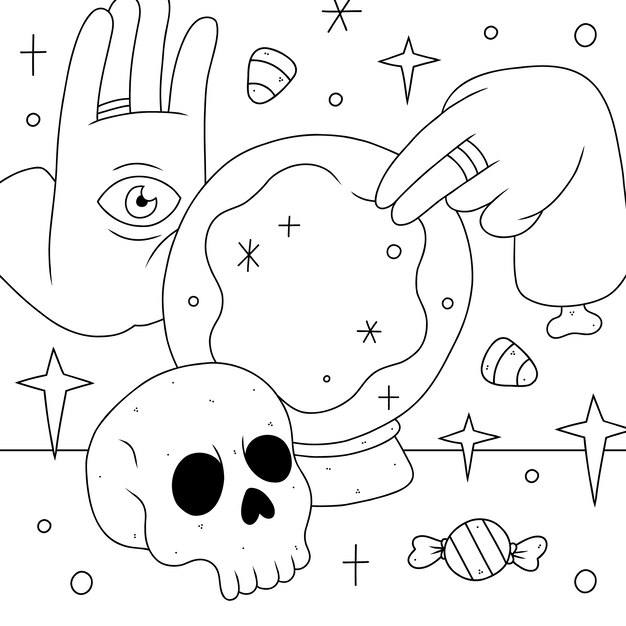 Нарисованная рукой иллюстрация страницы раскраски хэллоуина