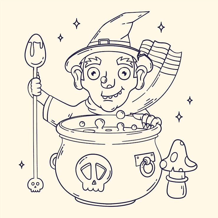 Free Vector hand drawn halloween coloring page illustration