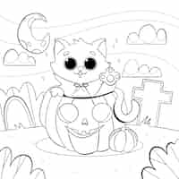 Free vector hand drawn halloween coloring page illustration