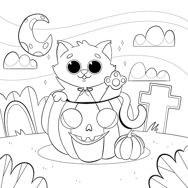 Hand drawn halloween coloring page illustration