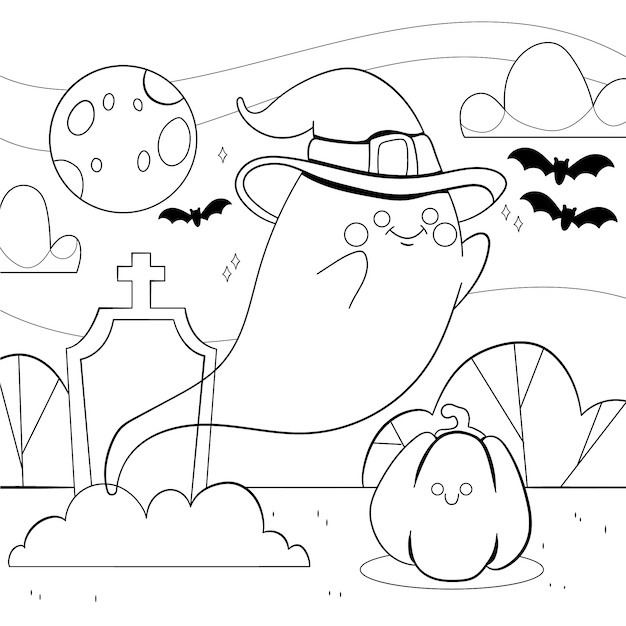 Vettore gratuito illustrazione disegnata a mano della pagina di colorazione di halloween