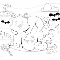 無料ベクター 手描きハロウィンぬりえイラスト