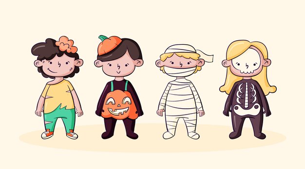 Collezione di costumi di halloween disegnati a mano