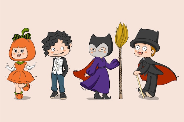 Free vector hand drawn halloween costumes collection