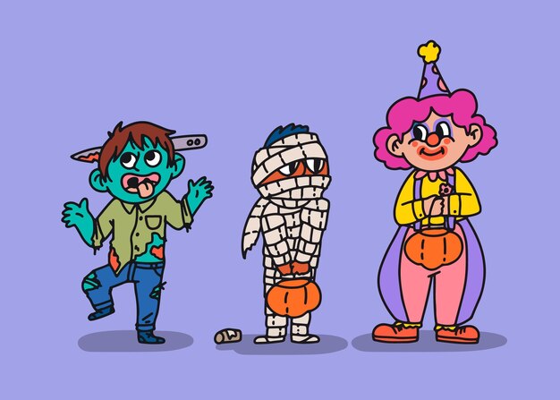 Free vector hand drawn halloween costumes collection