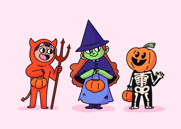 Free vector hand drawn halloween costumes collection