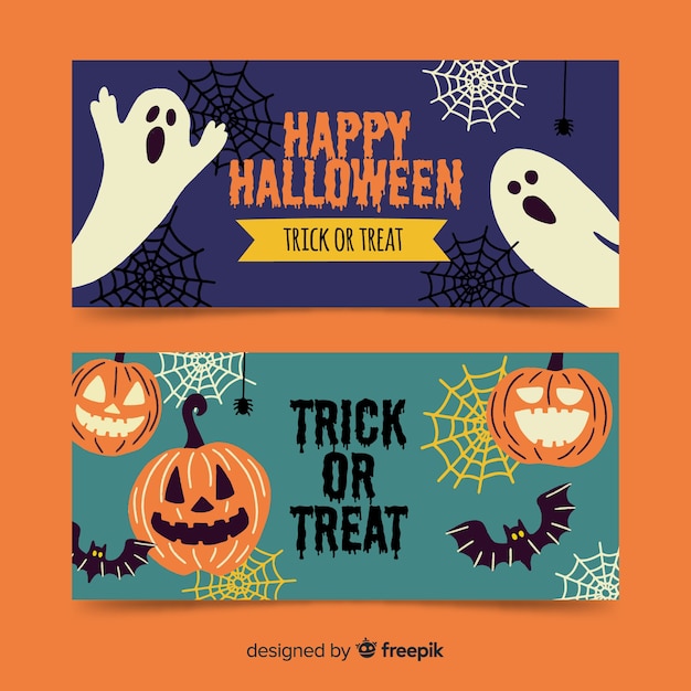 Vettore gratuito banner raccapricciante di halloween disegnati a mano