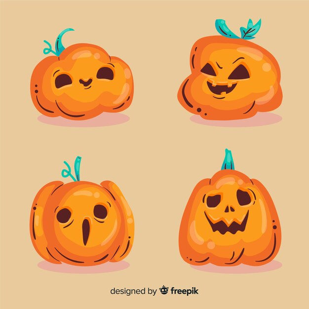 Hand drawn halloween cute pumpkin collection