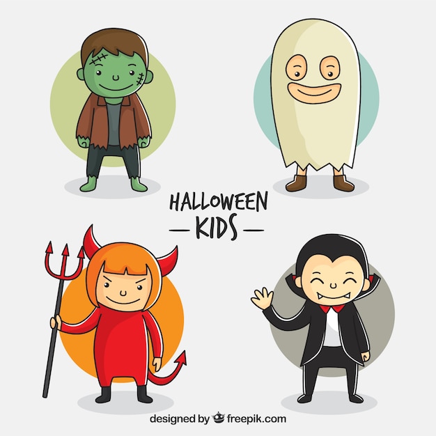 Free vector hand drawn halloween dressed children