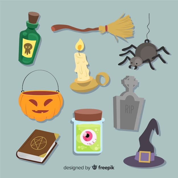 Free vector hand drawn halloween element collection