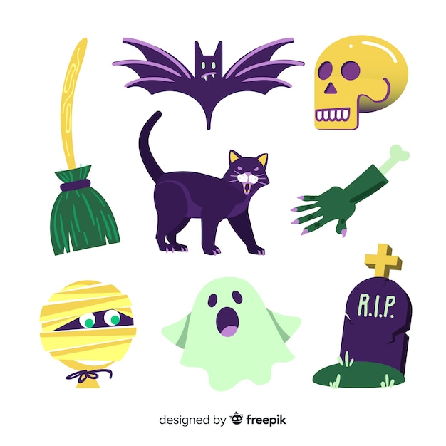 Free vector hand drawn halloween element collection