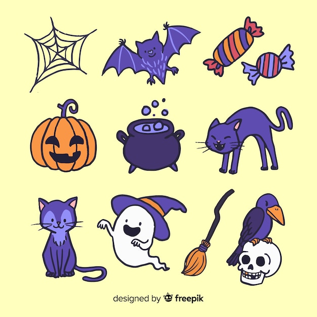 Vettore gratuito collezione di elementi di halloween disegnati a mano