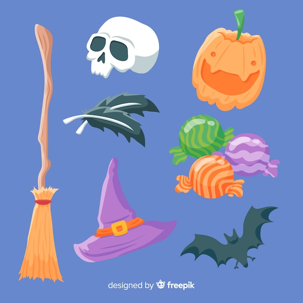 Free vector hand drawn halloween element collection