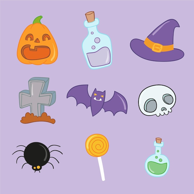 Hand drawn halloween element collection