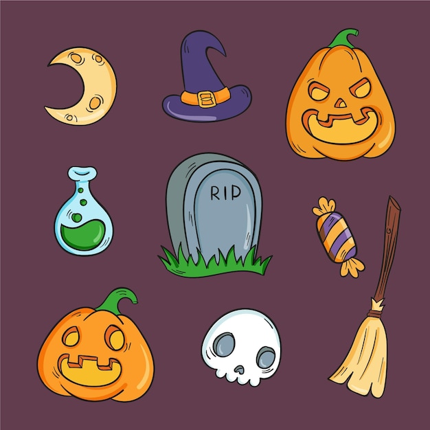 Hand drawn halloween element collection