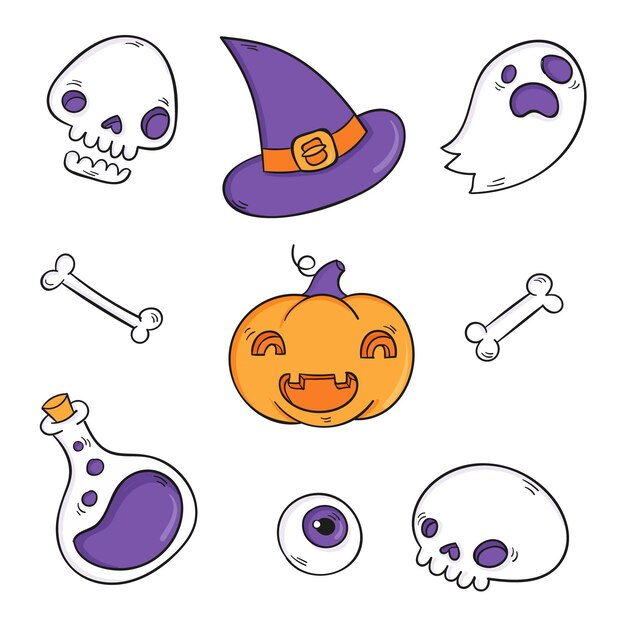 Hand drawn halloween element collection