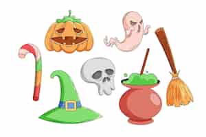 Free vector hand drawn halloween element collection