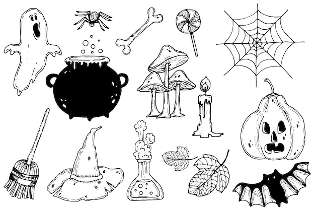 Hand drawn halloween element collection