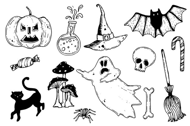 Hand drawn halloween element collection