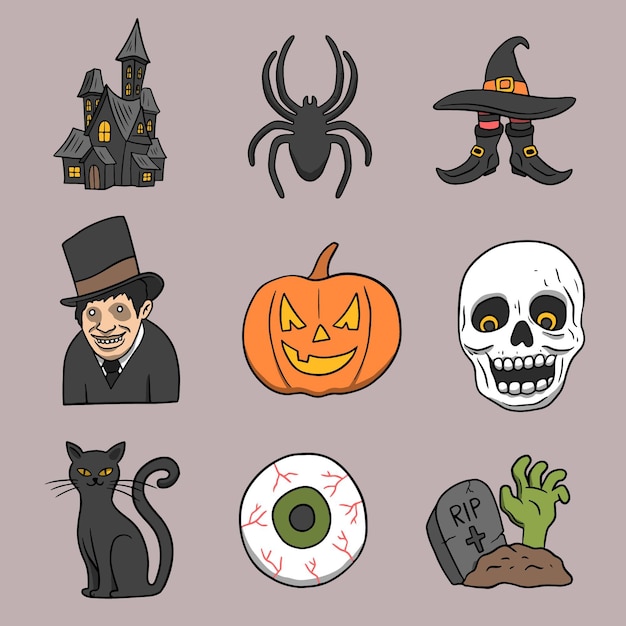 Vettore gratuito collezione di elementi di halloween disegnati a mano