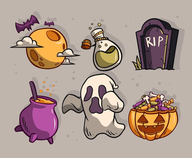 Hand drawn halloween element collection