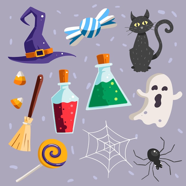 Vettore gratuito collezione di elementi di halloween disegnati a mano