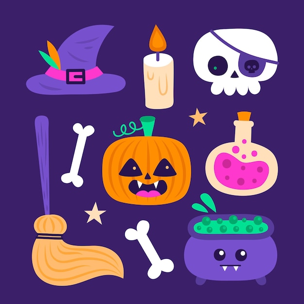 Vettore gratuito collezione di elementi di halloween disegnati a mano