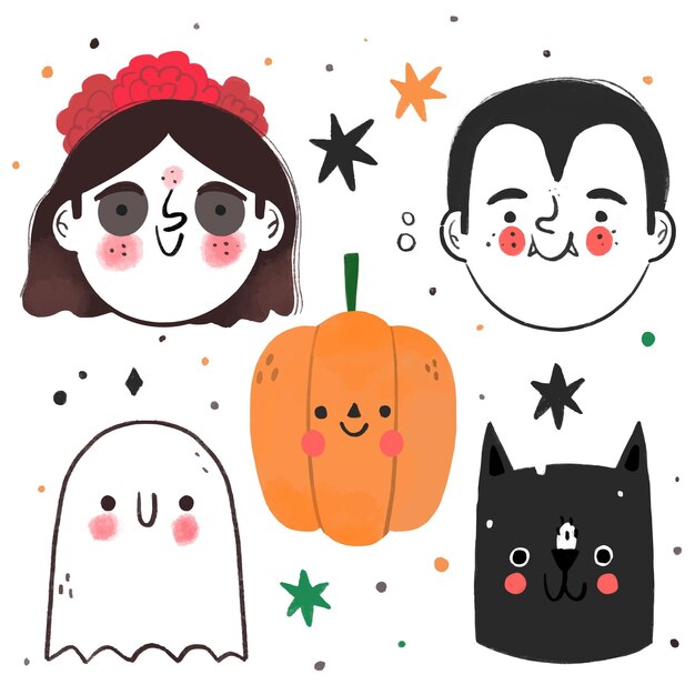 Hand drawn halloween element collection