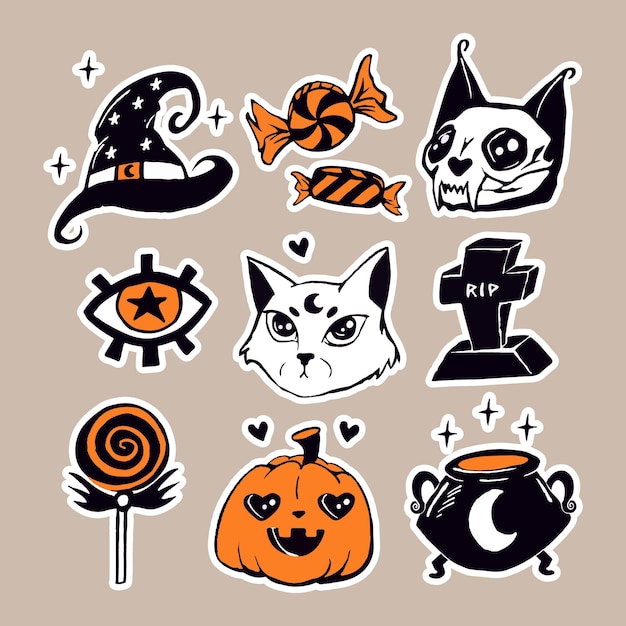 Hand drawn halloween element set