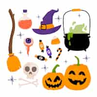 Vettore gratuito insieme di elementi di halloween disegnati a mano