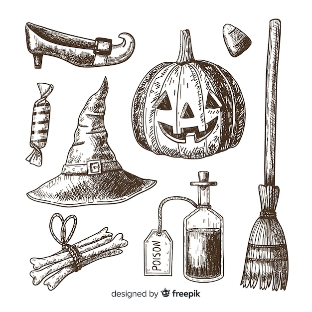 Hand drawn halloween element set