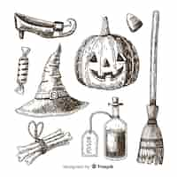 Free vector hand drawn halloween element set