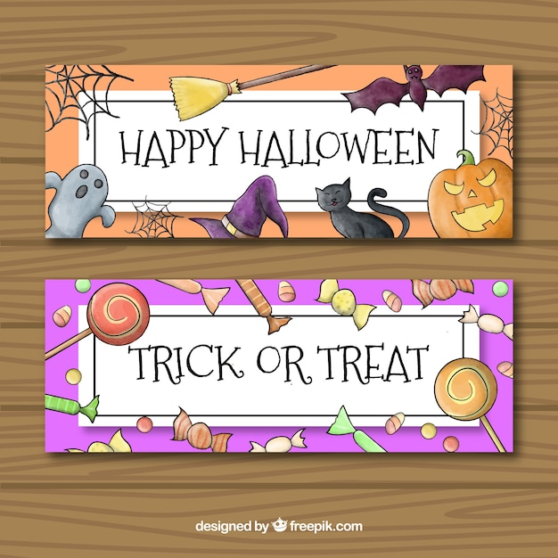 Vettore gratuito disegnati a mano banner di elementi di halloween