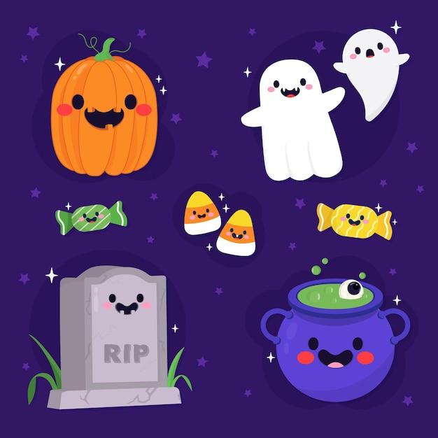 Free vector hand drawn halloween elements collection