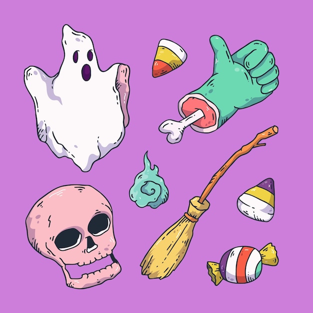 Vettore gratuito collezione di elementi di halloween disegnati a mano