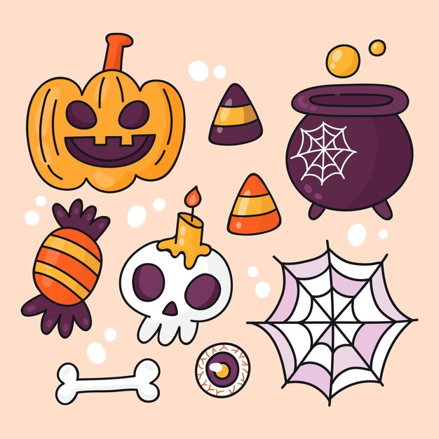 Hand drawn halloween elements collection