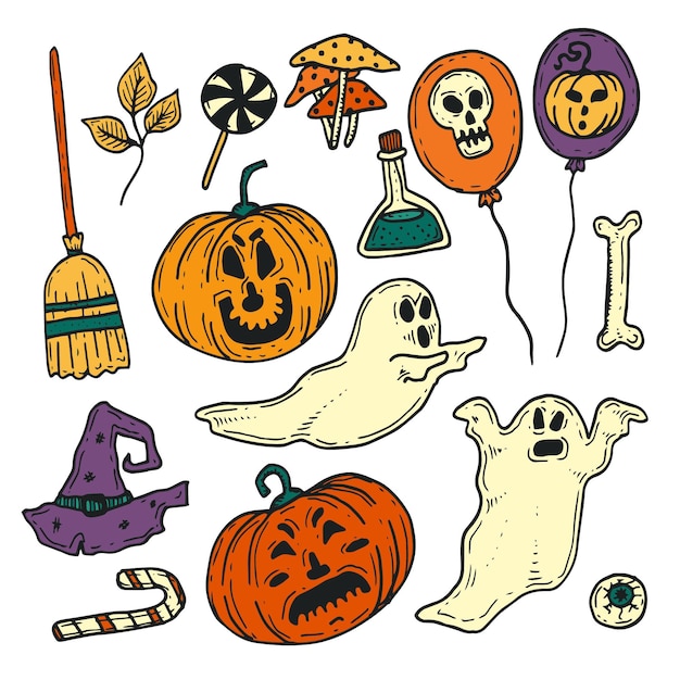 Vettore gratuito collezione di elementi di halloween disegnati a mano