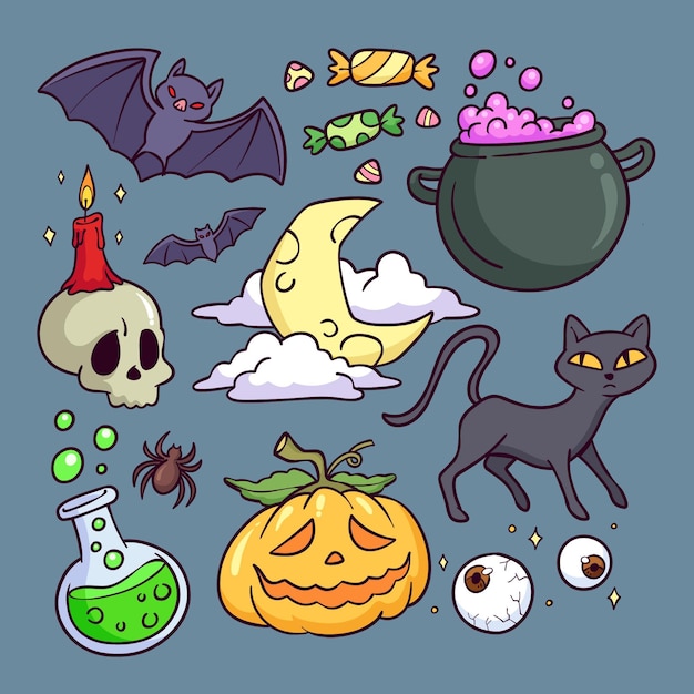 手描きのハロウィーンの要素のコレクション