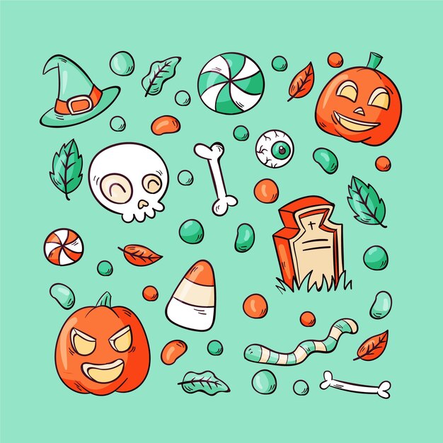 Hand drawn halloween elements collection