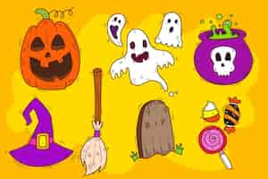 Vettore gratuito collezione di elementi di halloween disegnati a mano